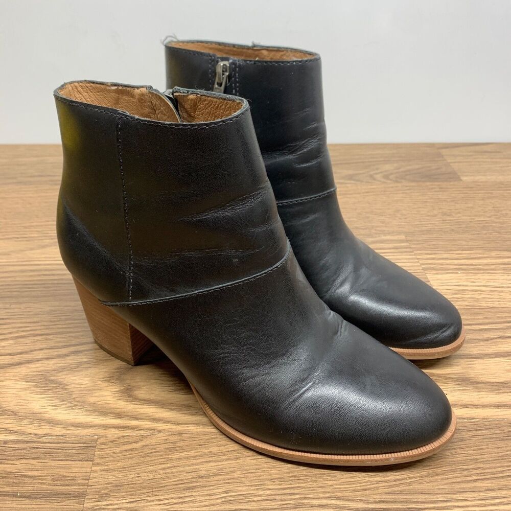 Madewell The Rosie Heeled Side Zipper Black Leather Ankle Bootie Sz 8.5‎